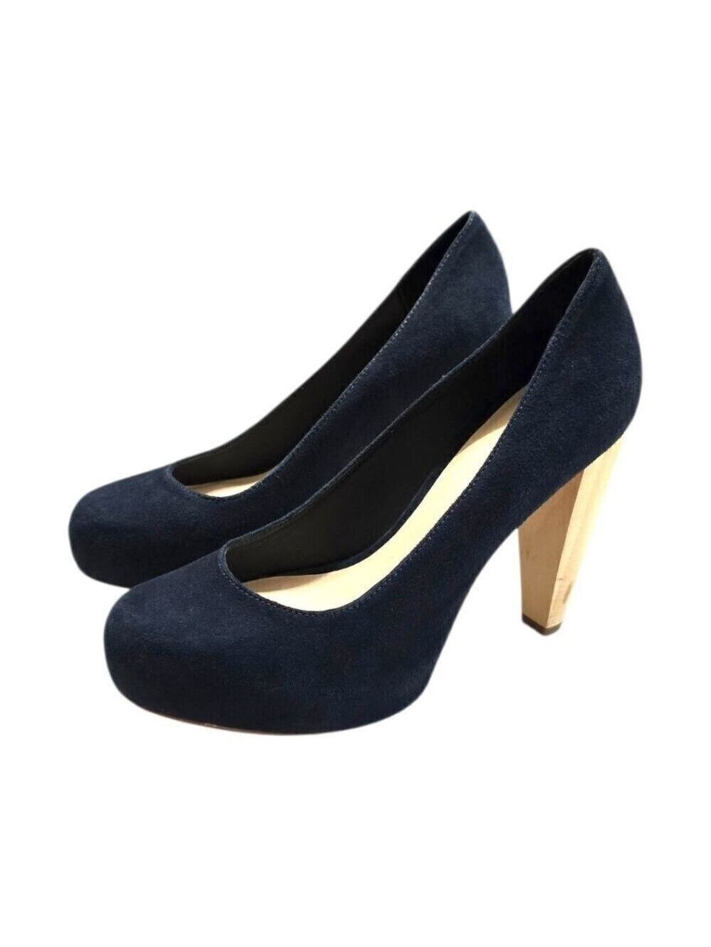Loeffler Randall Esther Navy Suede Wooden Heels Sz 5.5B